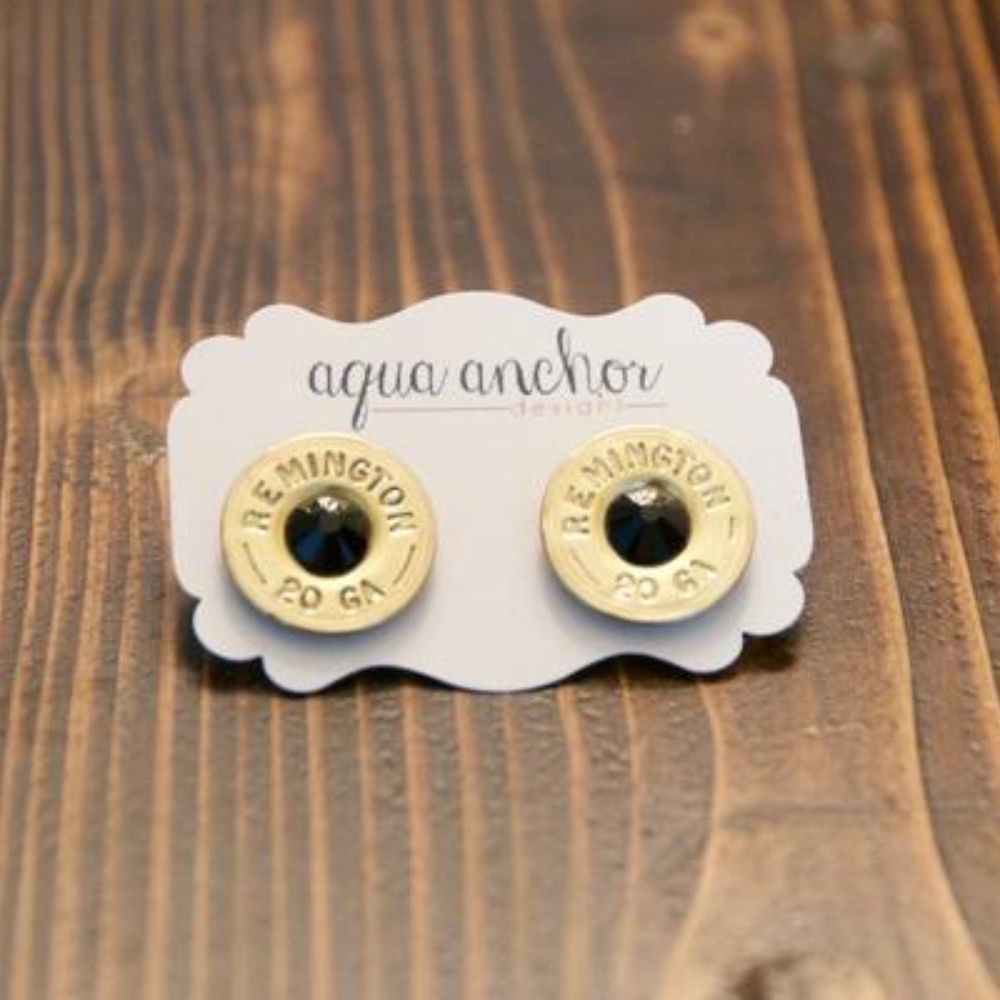 Gold Remington 20 Gauge Shotgun Brass Earrings